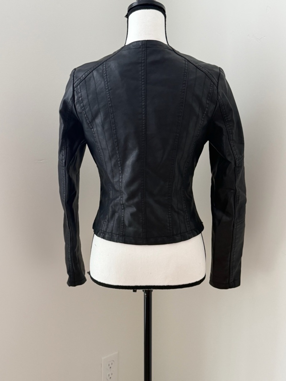 Women's Black Faux Leather Asymmetric Zip Jacket with Gold Hardware - Picture 6 of 12